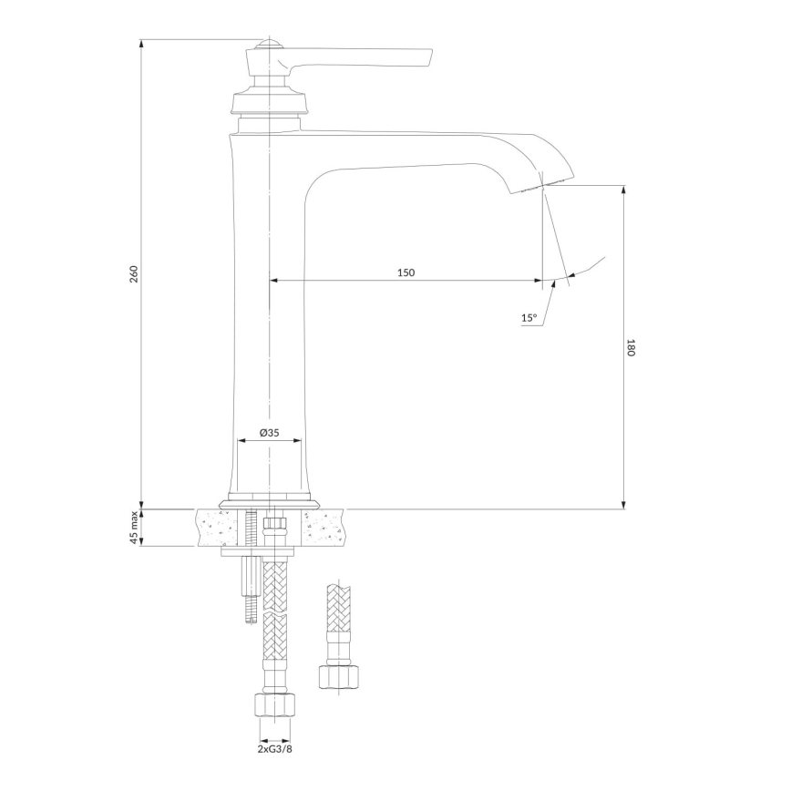 OMNIRES AM5212CR - Kran till handfat ARMANCE 26 cm skinande krom