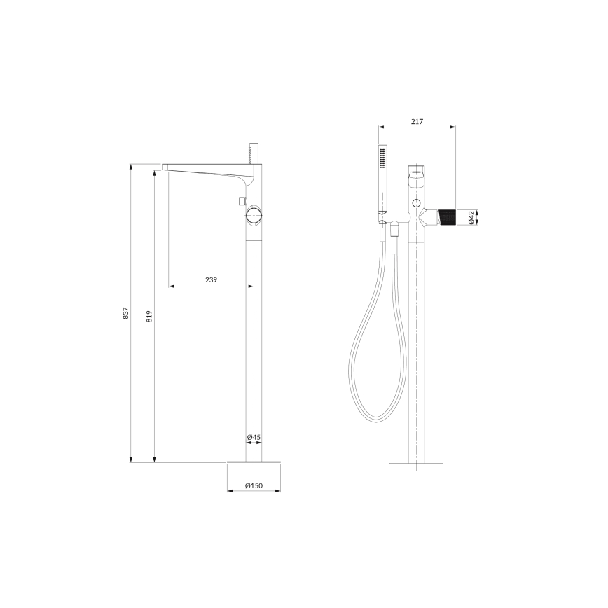 OMNIRES CT8033CR - Fristående Badutrustning med kran CONTOUR skinande krom
