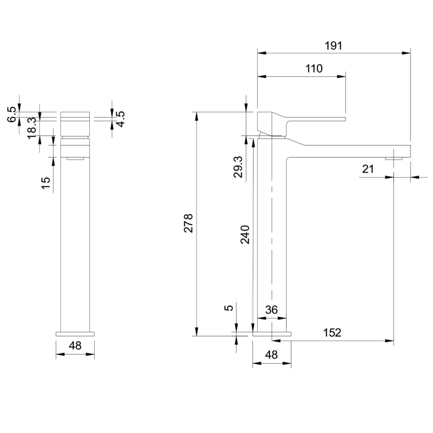 OMNIRES SL7712GR - Kran till handfat SLIDE 27,8 cm borstad grafit