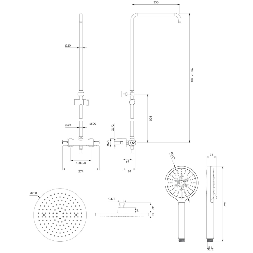 OMNIRES SYSY10/N/6CR - Dusch set med termostatkran Y skinande krom