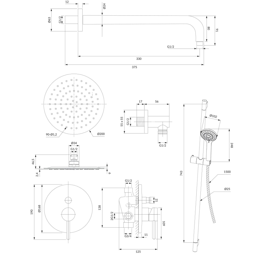 OMNIRES SYSY17CR - Duschset med dold kran Y skinande krom
