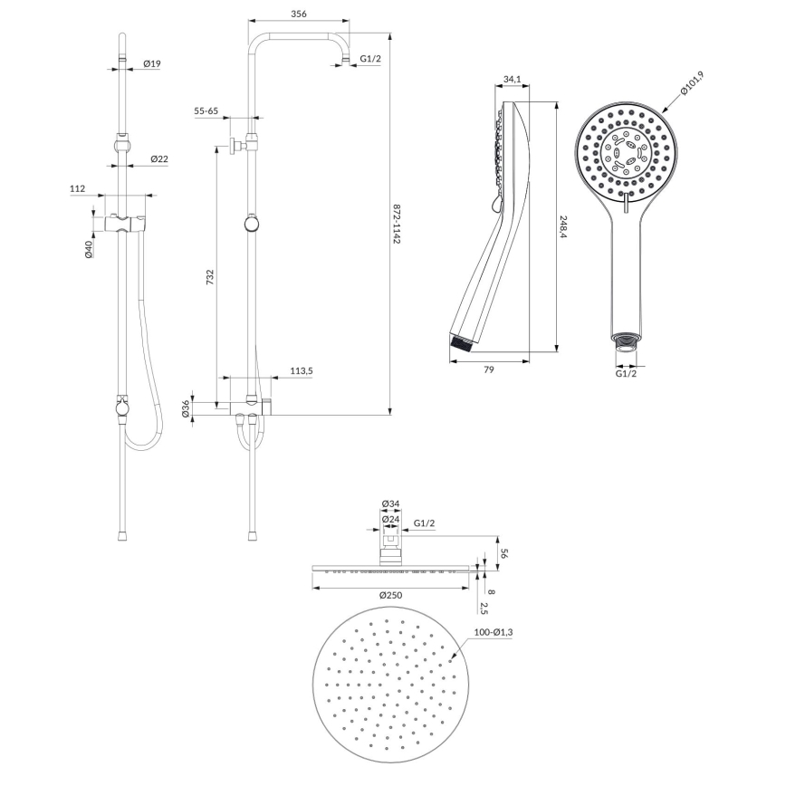 OMNIRES SYSYOSEMITELUXCR - Dusch set YOSEMITE skinande krom