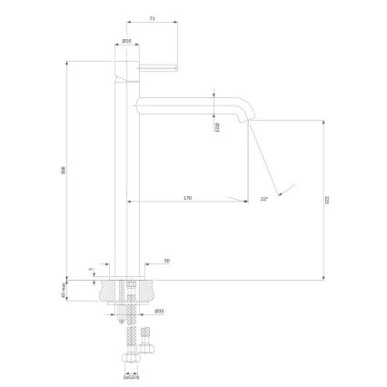 OMNIRES Y1212CP - Kran till handfat Y 30,8 cm glansig koppar