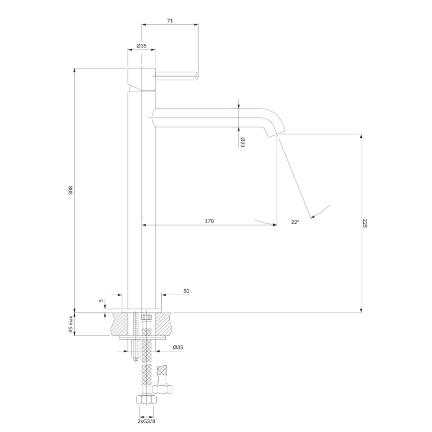 OMNIRES Y1212CP - Kran till handfat Y 30,8 cm glansig koppar