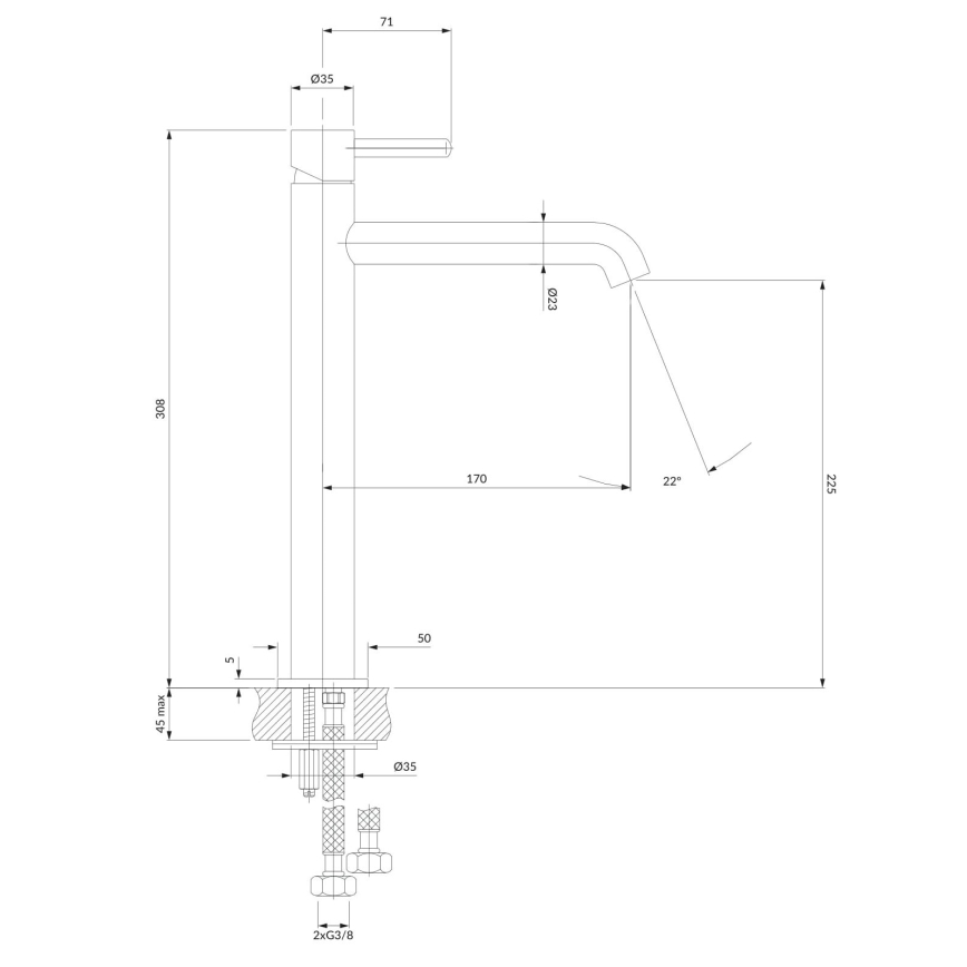 OMNIRES Y1212NI - Kran till handfat Y 30,8 cm borstad nickel