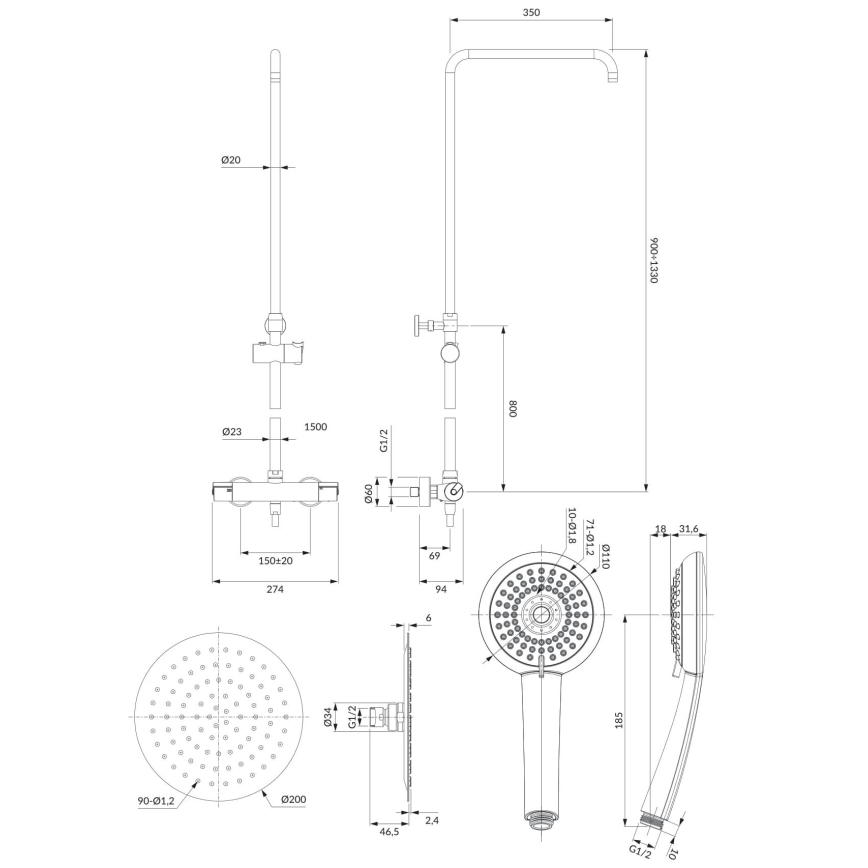 OMNIRES Y1244X/6CR - Duschset med termostatblandare Y blank krom