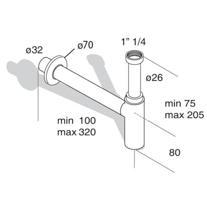 Omp tea - Vattenlås för tvättställ TEA MINITOTI, blankpolerad krom