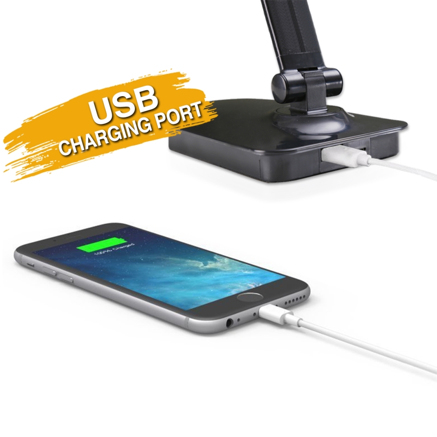 ONLI - LED Dimbar bordslampa med USB-port DESKI LED/7W/230V 4000K svart