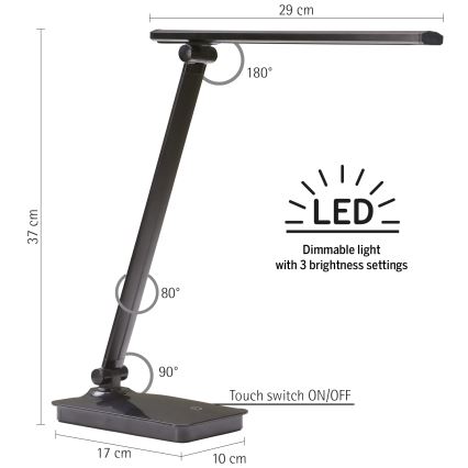 ONLI - LED Dimbar bordslampa med USB-port DESKI LED/7W/230V 4000K svart