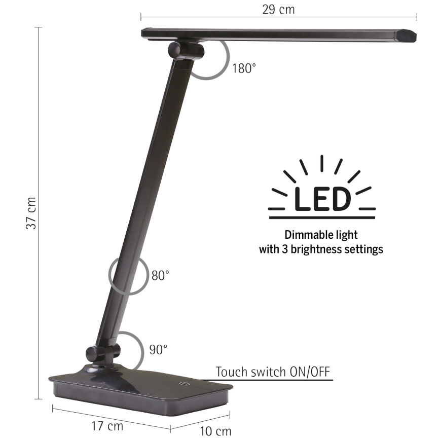 ONLI - LED Dimbar bordslampa med USB-port DESKI LED/7W/230V 4000K svart