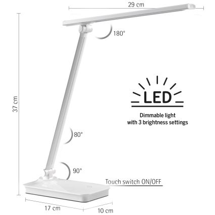 ONLI - LED Dimbar touch bordslampa med USB portem DESKI LED/7W/230V 4000K vit