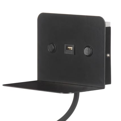 ONLI - LED Flexibel små lampor med en hylla och USB laddar PLAK LED/1W/230V svart