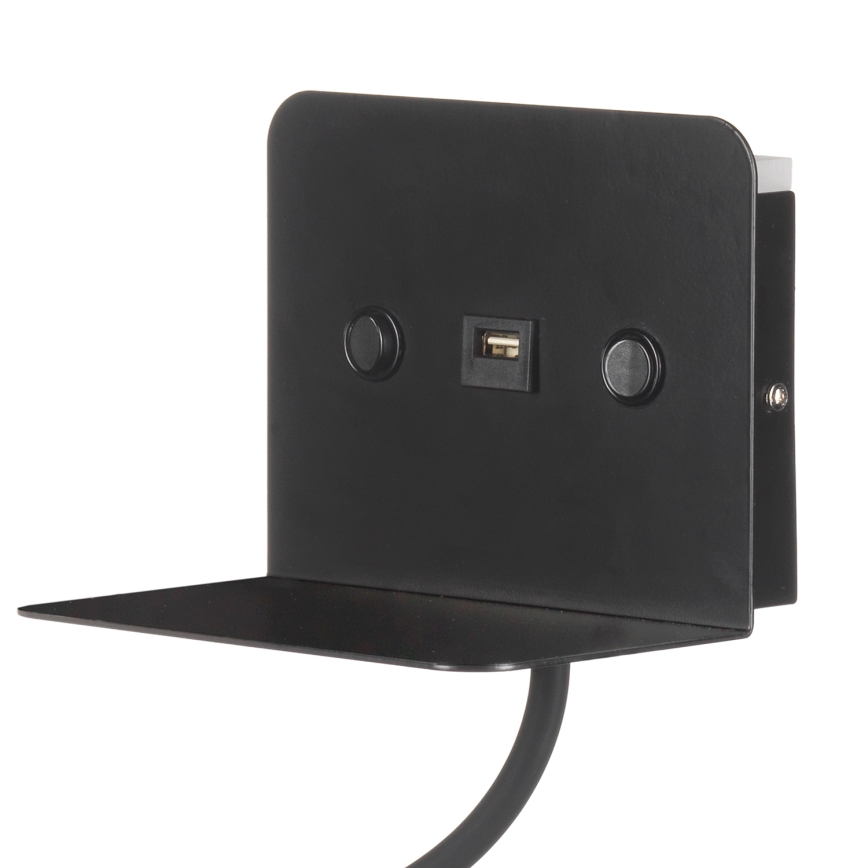 ONLI - LED Flexibel små lampor med en hylla och USB laddar PLAK LED/1W/230V svart