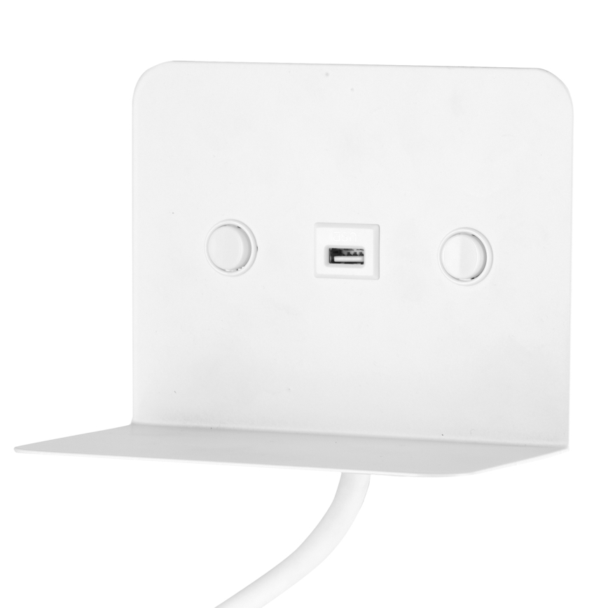 ONLI - LED Flexibel små lampor med en hylla och USB laddar PLAK LED/1W/230V vit