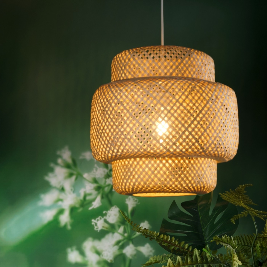 ONLI - Ljuskrona med textilsladd BAMBOO 1xE27/22W/230V bambu