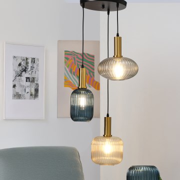 ONLI - Ljuskrona med textilsladd DOROTY 1xE27/22W/230V blå/guld
