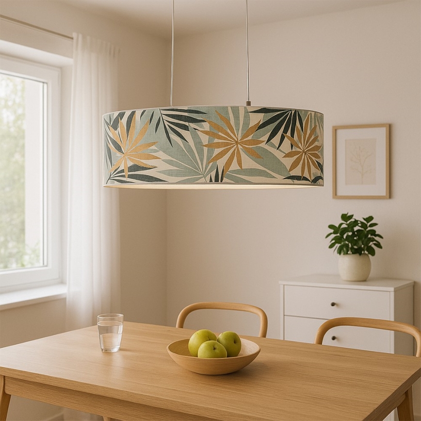 ONLI - Ljuskrona med textilsladd FLORA 2xE27/22W/230V grön/guld
