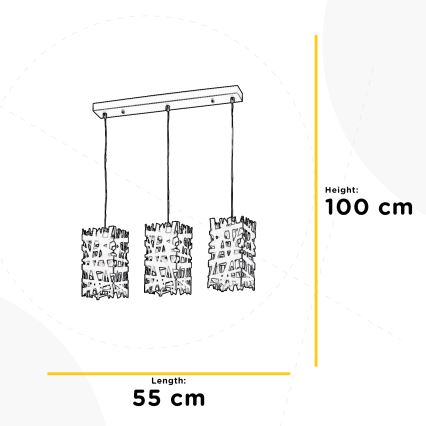 ONLI - Ljuskrona med textilsladd FORESTA 3xE27/15W/230V svart