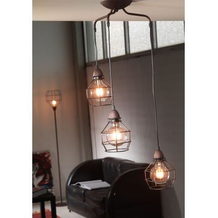ONLI - Ljuskrona med textilsladd SPINDEL 3xE27/15W/230V svart/brun