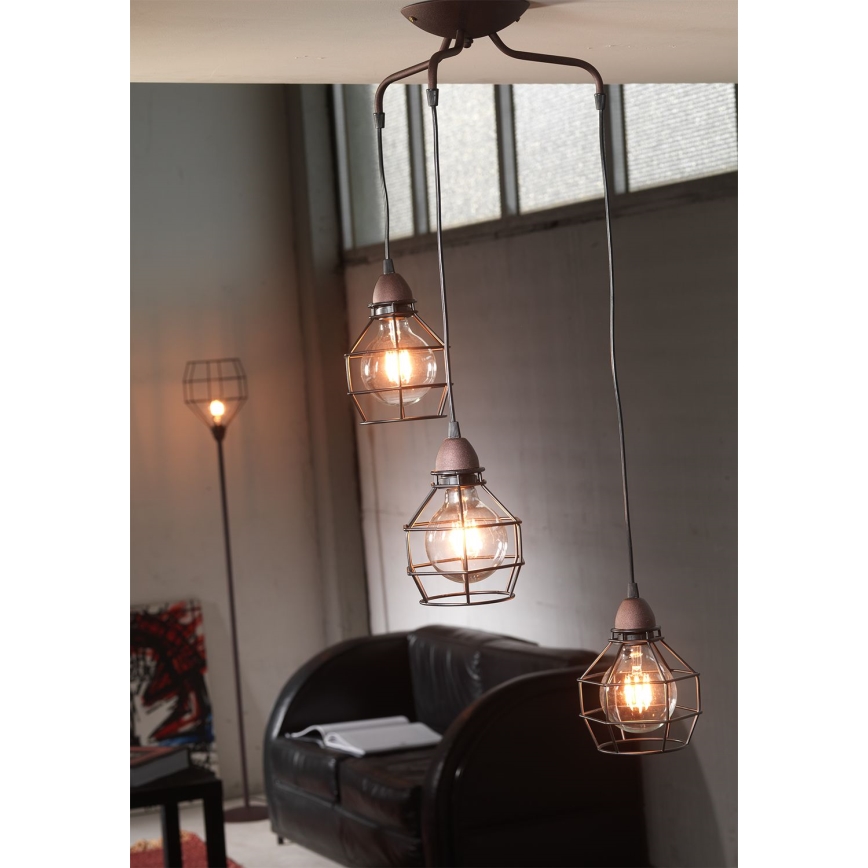 ONLI - Ljuskrona med textilsladd SPINDEL 3xE27/15W/230V svart/brun