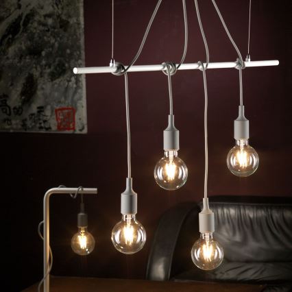 ONLI - Ljuskrona med textilsladd WIRE 4xE27/15W/230V grå/vit