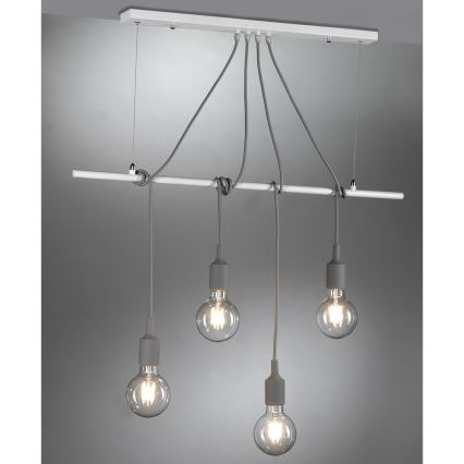 ONLI - Ljuskrona med textilsladd WIRE 4xE27/15W/230V grå/vit