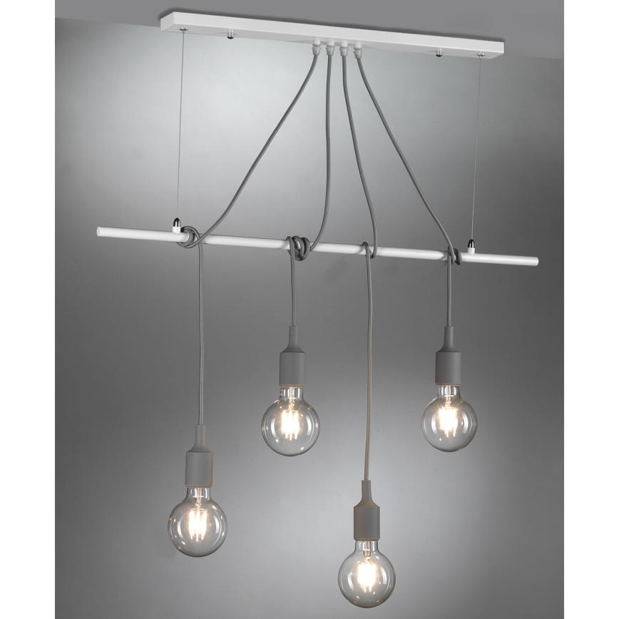 ONLI - Ljuskrona med textilsladd WIRE 4xE27/15W/230V grå/vit