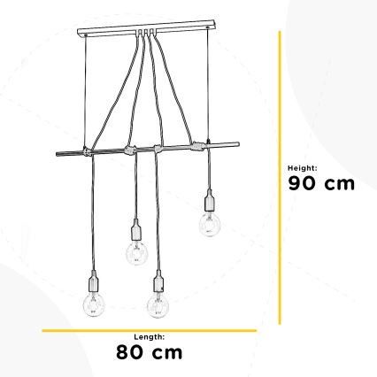 ONLI - Ljuskrona med textilsladd WIRE 4xE27/15W/230V grå/vit
