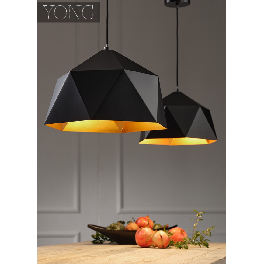 ONLI - Ljuskrona med textilsladd YONG 1xE27/22W/230V svart diameter 46 cm