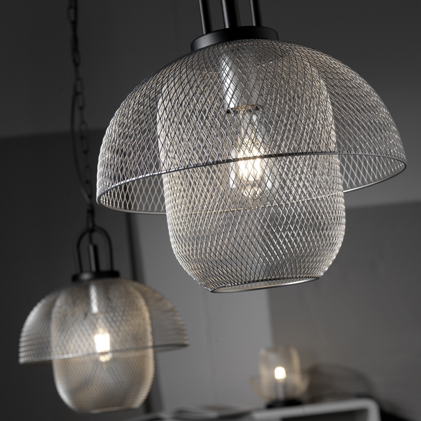 ONLI - Ljuskrona med textilsladd ZAIR 1xE27/22W/230V svart/silver
