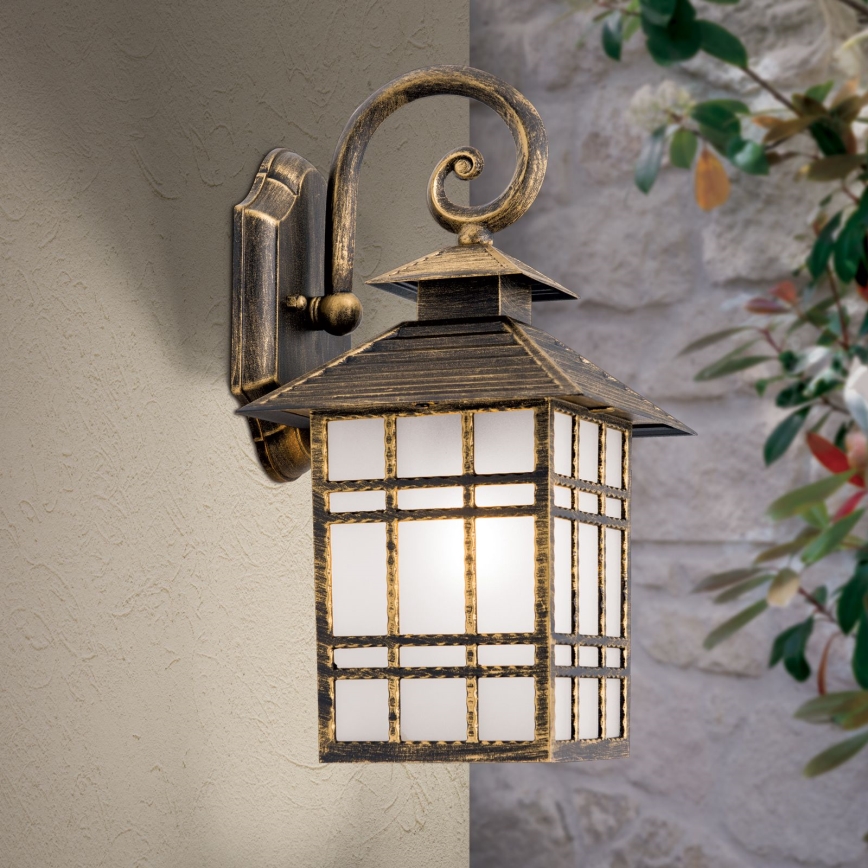 Vägglampa för utomhusbruk KIKO 1xE27/11W/230V IP44 brons/patina