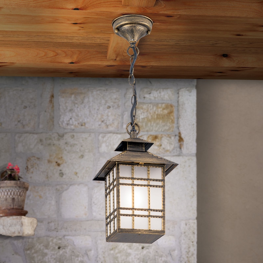Pendellampa för utomhusbruk KIKO 1xE27/11W/230V IP44 brons/patina