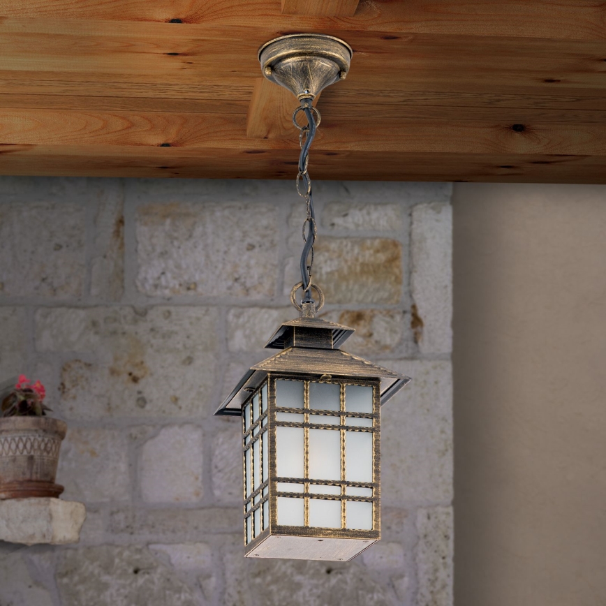 Pendellampa för utomhusbruk KIKO 1xE27/11W/230V IP44 brons/patina