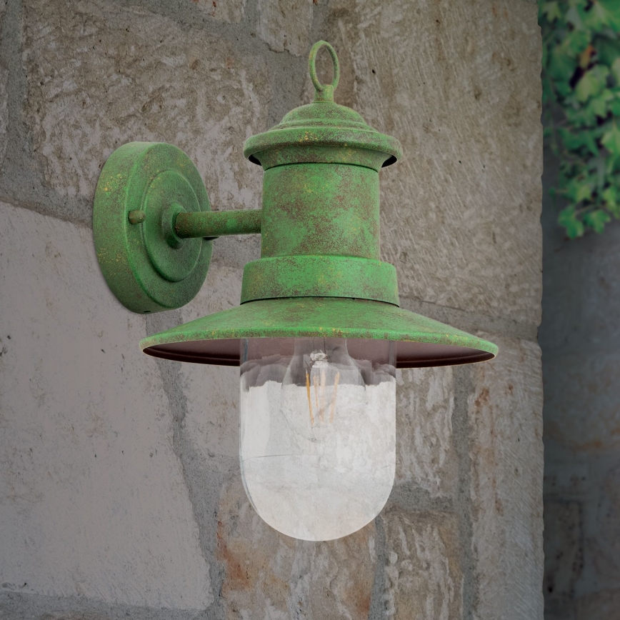 Vägglampa för utomhusbruk LEONIE 1xE27/60W/230V IP44 grön