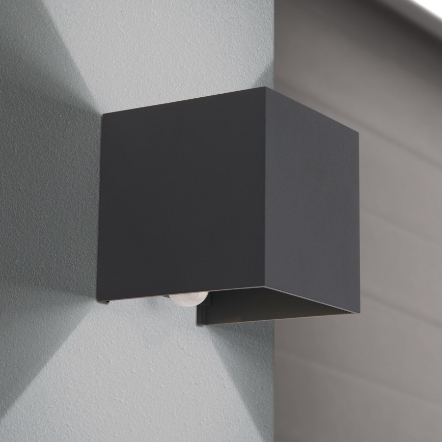 LED Utomhusbelysning med rörelse och skymningssensor CUBE-S LED/13W/230V IP54 antracit