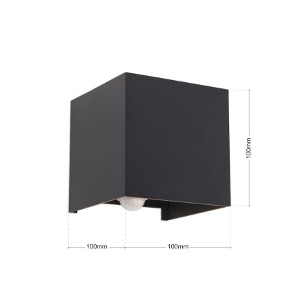 LED Utomhusbelysning med rörelse och skymningssensor CUBE-S LED/13W/230V IP54 antracit