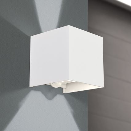 LED Utomhusbelysning med rörelse och skymningssensor CUBE-S LED/13W/230V IP54 vit