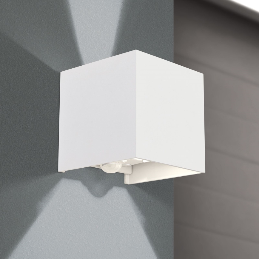 LED Utomhusbelysning med rörelse och skymningssensor CUBE-S LED/13W/230V IP54 vit