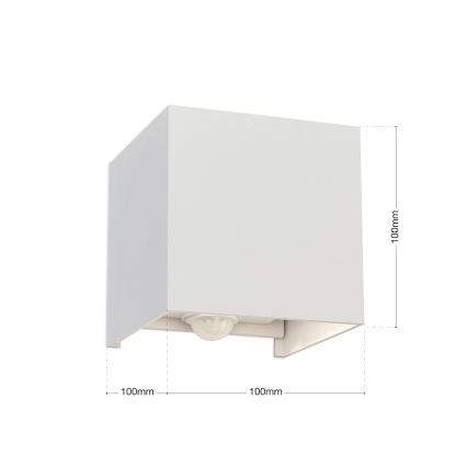 LED Utomhusbelysning med rörelse och skymningssensor CUBE-S LED/13W/230V IP54 vit