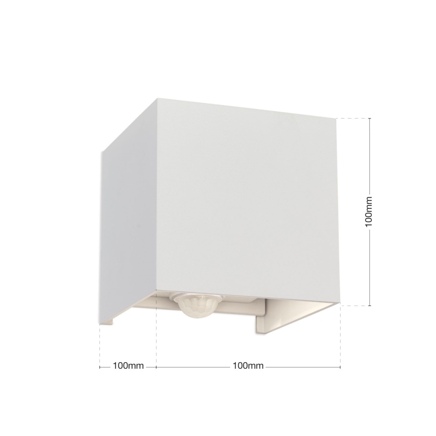 LED Utomhusbelysning med rörelse och skymningssensor CUBE-S LED/13W/230V IP54 vit