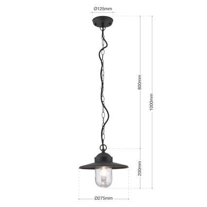 Pendellampa för utomhusbruk EDWARD 1xE27/60W/230V IP44 svart