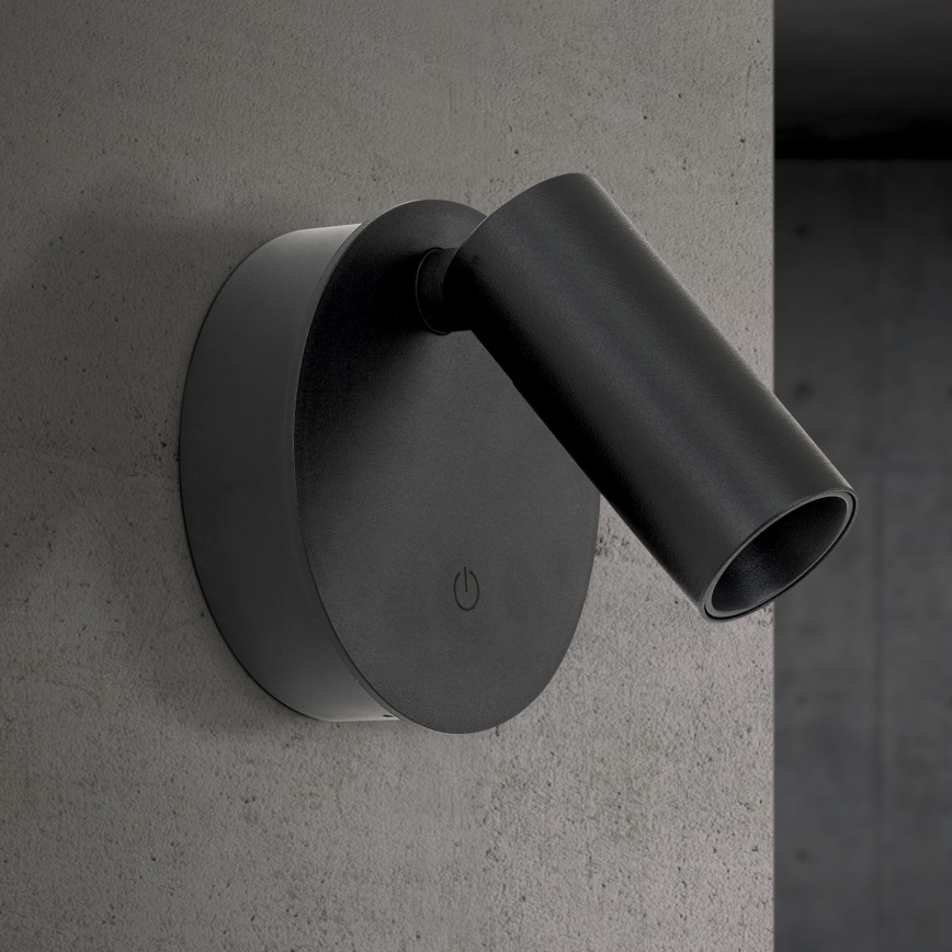 Dimbart uppladdningsbart beröringsstyrt väggspot LUXY LED/1W/5V 2200 mAh 2700/3000/4000K svart