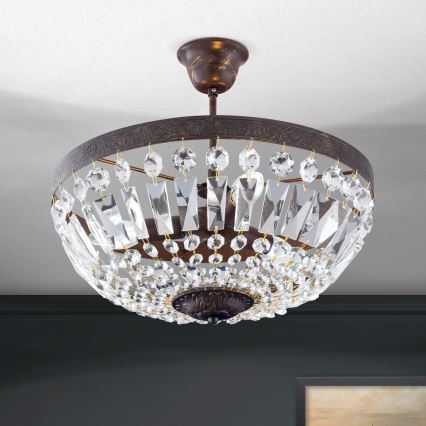 Hängande kristallkrona ARILA 3xE14/40W/230V diameter 40 cm brun/patina