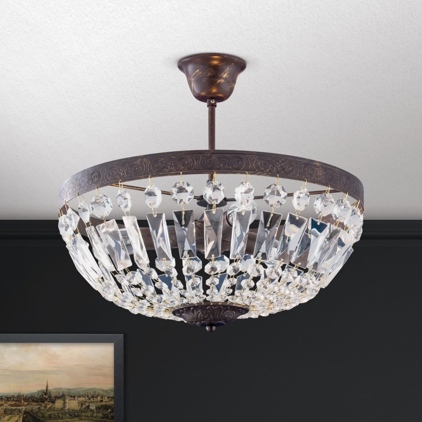 Hängande kristallkrona ARILA 3xE14/40W/230V diameter 40 cm brun/patina