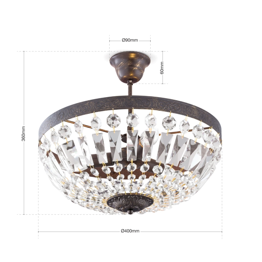 Hängande kristallkrona ARILA 3xE14/40W/230V diameter 40 cm brun/patina