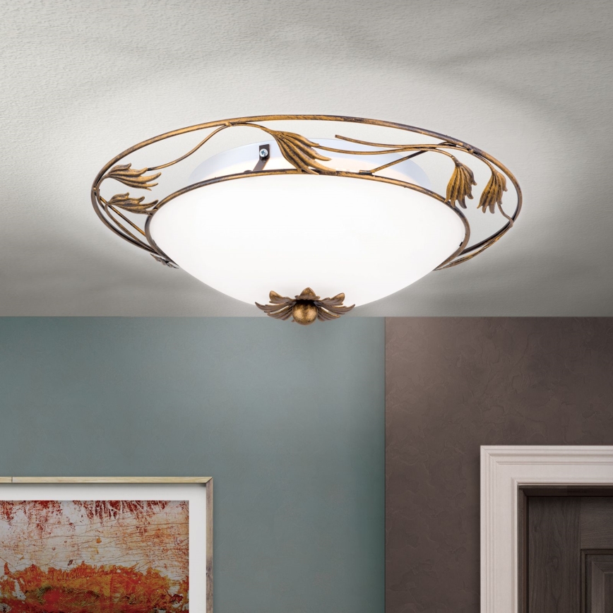 Taklampa FLEUR 2xE27/60W/230V diameter 40 cm brons