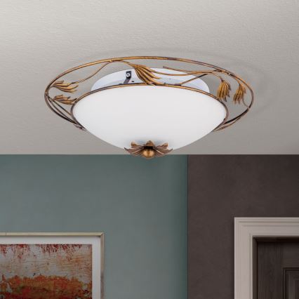 Taklampa FLEUR 2xE27/60W/230V diameter 40 cm brons