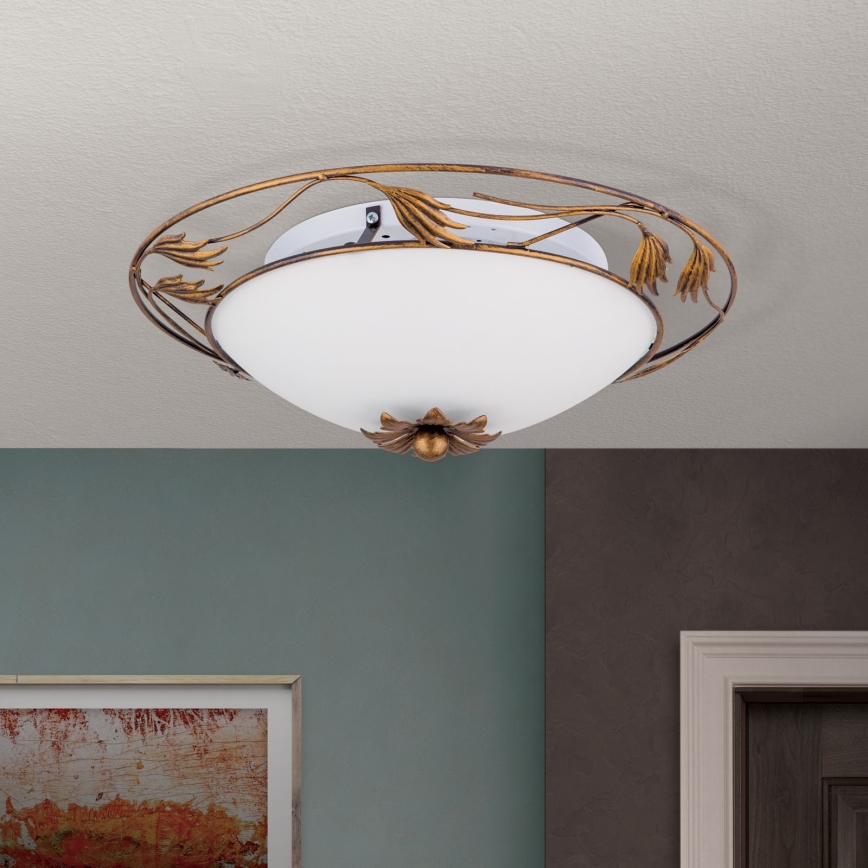 Taklampa FLEUR 2xE27/60W/230V diameter 40 cm brons