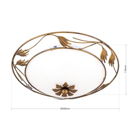 Taklampa FLEUR 2xE27/60W/230V diameter 40 cm brons