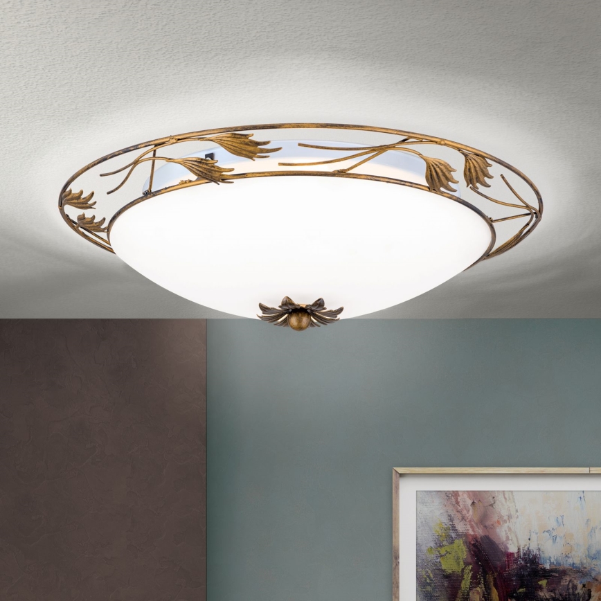 Taklampa FLEUR 3xE27/60W/230V diameter 50 cm brons